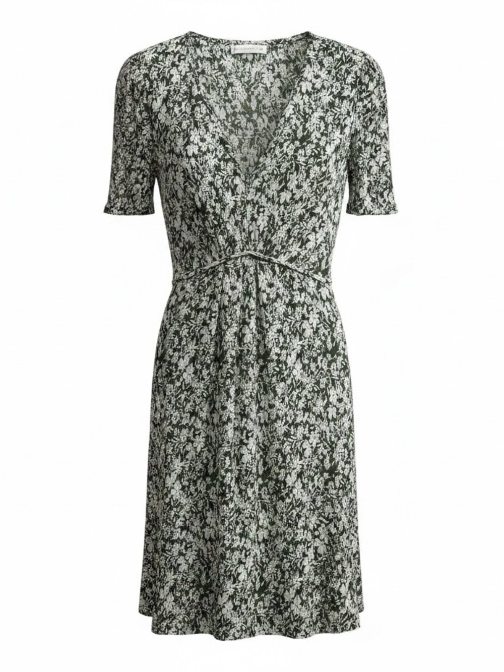 MNG Mango Dress V Neck Flutter Sleeve A Line Green Floral Flowy Coquette Size 6